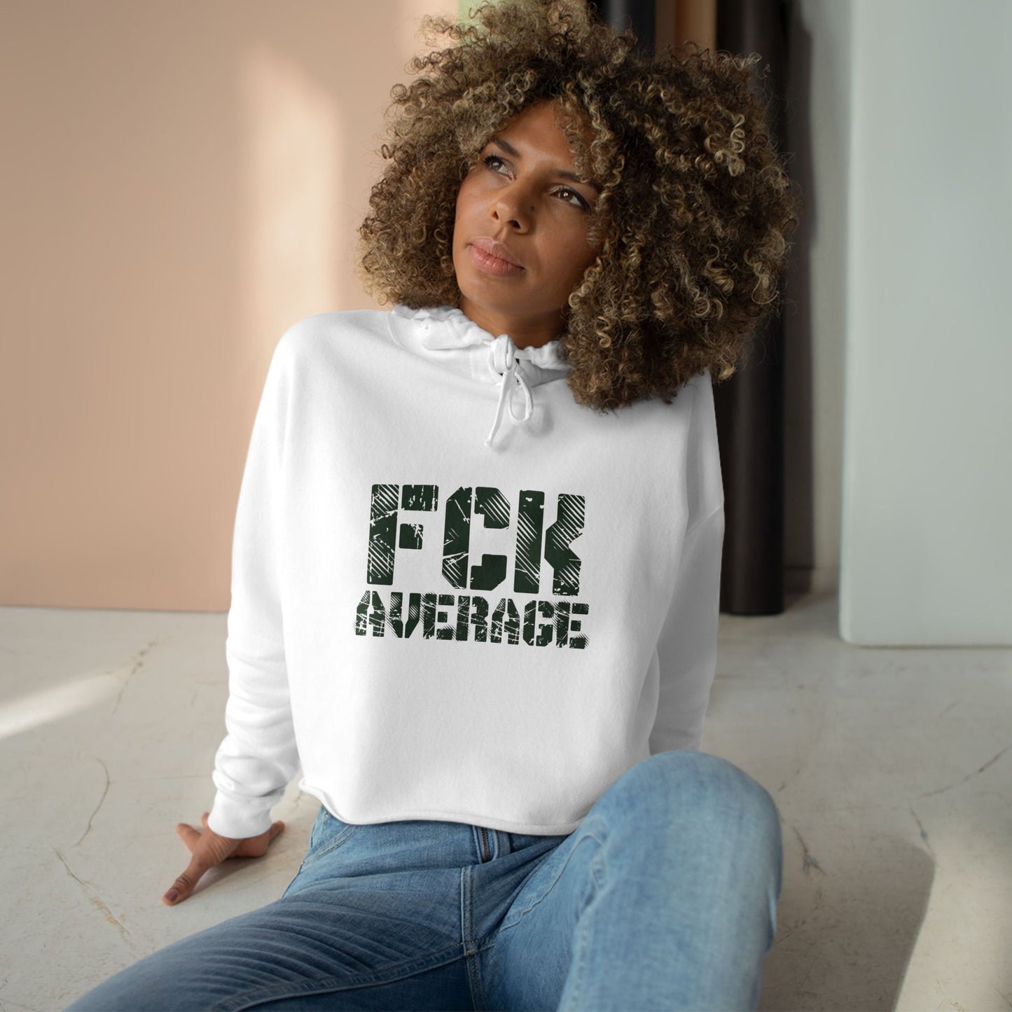 Women's "FCK Average" Crop Hoodie - Green